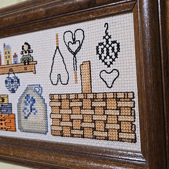 Cross-stitch Country Theme Picture Wall Hanging Cat Primitive Folk Art Rustic - Picture 16 of 17